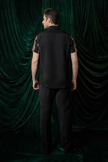 Shop_Hilo Design_Black Kairo Embroidered Shirt _at_Aza_Fashions
