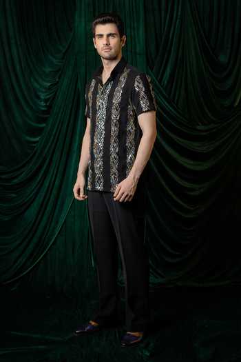 Hilo Design_Black Kairo Embroidered Shirt _Online_at_Aza_Fashions