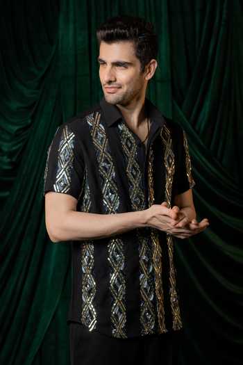 Buy_Hilo Design_Black Kairo Embroidered Shirt _Online_at_Aza_Fashions