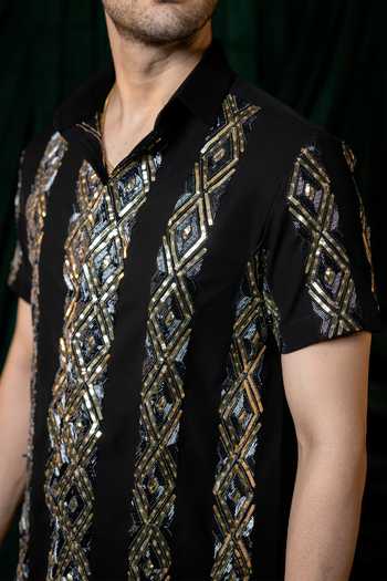 Shop_Hilo Design_Black Kairo Embroidered Shirt _Online_at_Aza_Fashions