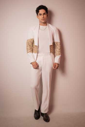Hilo Design_Ivory Loom Embroidered Blazer _Online_at_Aza_Fashions