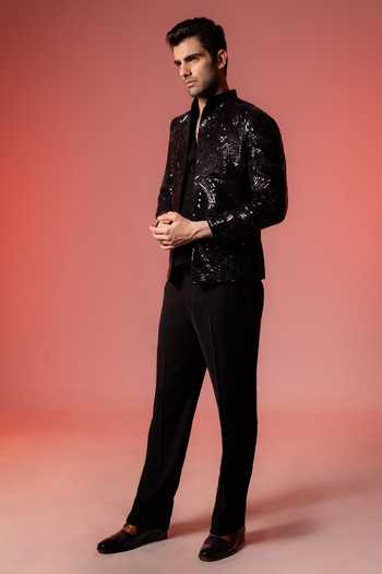 Buy_Hilo Design_Black Glitz Sequin Embroidered Blazer Set _at_Aza_Fashions