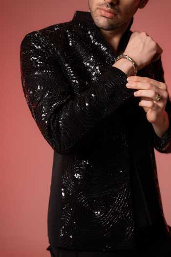 Buy_Hilo Design_Black Glitz Sequin Embroidered Blazer Set _Online_at_Aza_Fashions