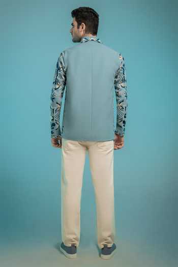 Shop_Hilo Design_Blue Fresco Thread Embroidered Shacket _at_Aza_Fashions