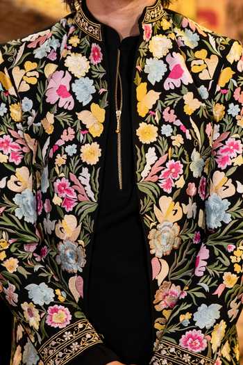 Shop_Hilo Design_Black Embroidery Florenza Bandhgala _Online_at_Aza_Fashions