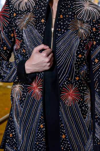 Buy_Hilo Design_Black Embroidery Fireveil Hand Bandhgala And Kurta Set _Online_at_Aza_Fashions