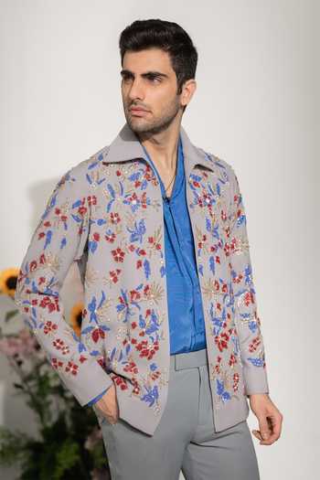 Buy_Hilo Design_Grey Fleur Embroidered Shacket _Online_at_Aza_Fashions