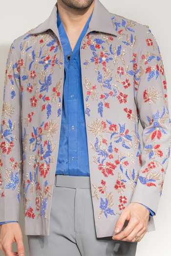 Shop_Hilo Design_Grey Fleur Embroidered Shacket _Online_at_Aza_Fashions