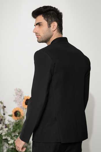 Shop_Hilo Design_Black Brushline Painted Bandhgala _at_Aza_Fashions