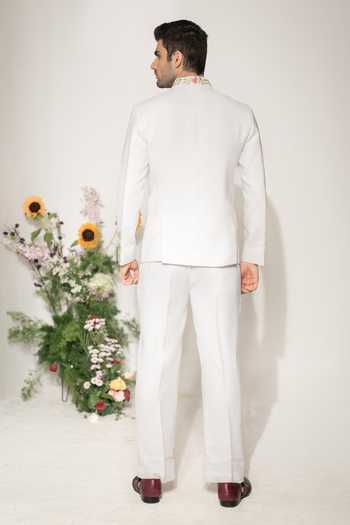 Shop_Hilo Design_Off White Embroidery Shehnaz Thread Bandhgala _at_Aza_Fashions