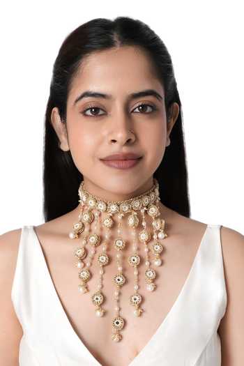 Shop_Vaidaan_Gold Plated Darpan Mirror Statement Choker _at_Aza_Fashions