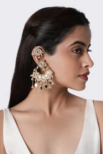 Buy_Vaidaan_Gold Plated Myra Mirror Pearl Earrings _at_Aza_Fashions