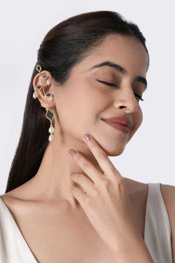Shop_Vaidaan_Gold Plated Piraya Pearl Mirror Earcuff - Single Pc _at_Aza_Fashions