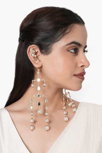Vaidaan_Gold Plated Vertika Mirror Work Earrings _Online_at_Aza_Fashions