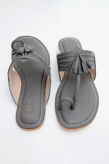 Buy_Sandalwali_Grey Gauri Kolhapuri Sandals _Online_at_Aza_Fashions