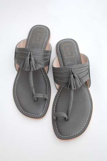 Shop_Sandalwali_Grey Gauri Kolhapuri Sandals _at_Aza_Fashions