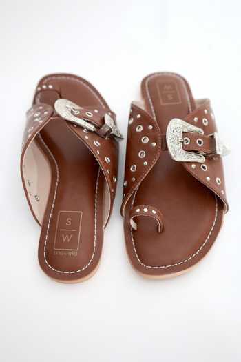 Buy_Sandalwali_Brown Nadia Eyelet Embellished Sandals _Online_at_Aza_Fashions