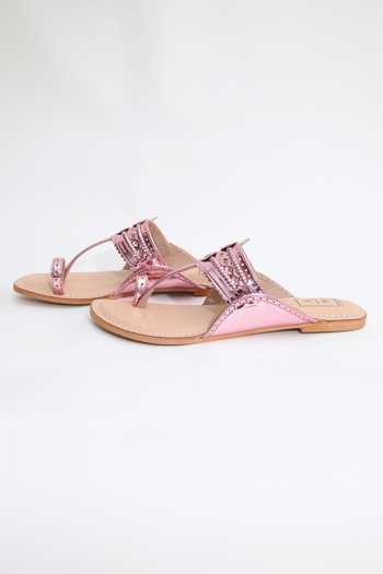 Sandalwali_Pink Roxanne Glitzy Soft Kolhapuri Sandals _Online_at_Aza_Fashions