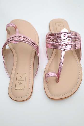 Buy_Sandalwali_Pink Roxanne Glitzy Soft Kolhapuri Sandals _Online_at_Aza_Fashions