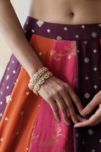 Basanti Kapde Aur Koffee_Gold Silk, Georgette Scoop Neck Gulnaar Royale Embroidered Lehenga Set _Online_at_Aza_Fashions