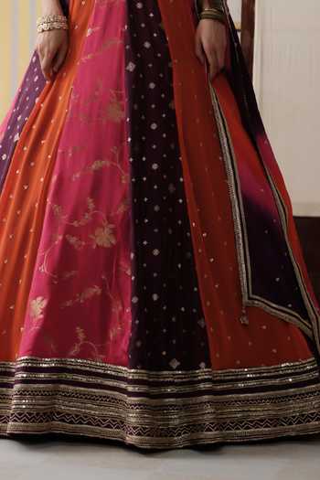 Shop_Basanti Kapde Aur Koffee_Gold Silk, Georgette Scoop Neck Gulnaar Royale Embroidered Lehenga Set _Online_at_Aza_Fashions