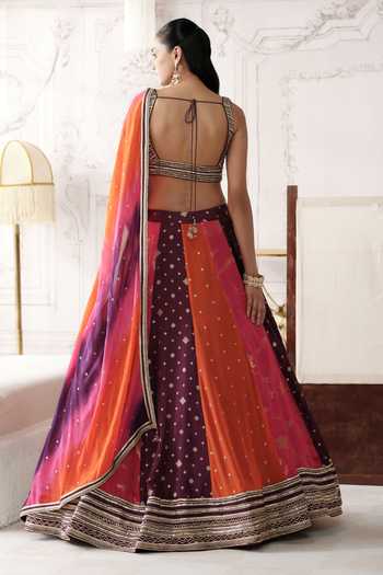 Shop_Basanti Kapde Aur Koffee_Gold Silk, Georgette Scoop Neck Gulnaar Royale Embroidered Lehenga Set _at_Aza_Fashions