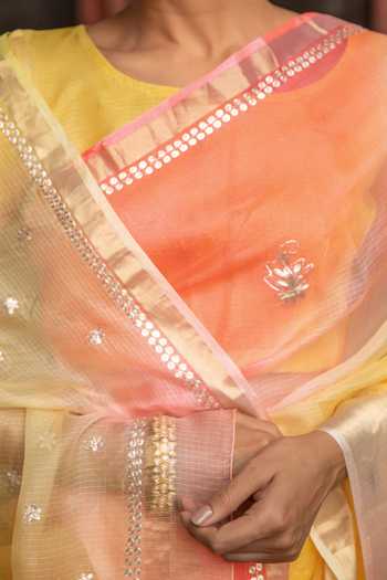 Buy_Geroo Jaipur_Pink Silk, Cotton Round Neck Sequin Motif Saree With Blouse _Online_at_Aza_Fashions