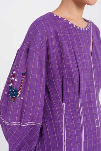 Shop_Jodi_Purple Cotton Round Neck Drift Handloom Day Dress _Online_at_Aza_Fashions