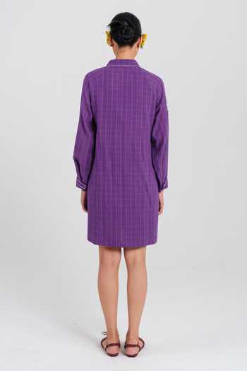 Jodi_Purple , Handloom Embroidery V-neck Drift Dress With Overlay _Online_at_Aza_Fashions