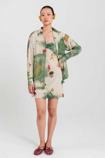 Shop_Jodi_Green Cotton Scoop Neck Sway Short Printed Dress _at_Aza_Fashions