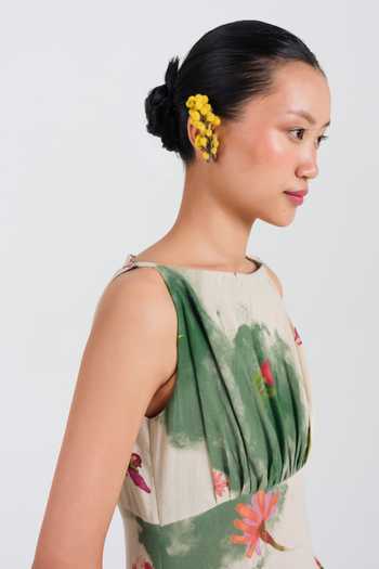 Buy_Jodi_Green Cotton Boat Neck Sway Panelled Printed Dress _Online_at_Aza_Fashions