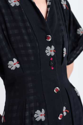 Shop_Jodi_Black Mandarin Collar Leap Jamdani Midi Dress _Online_at_Aza_Fashions