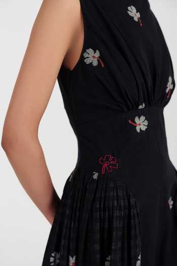 Buy_Jodi_Black Boat Neck Leap Jamdani Panelled Dress _Online_at_Aza_Fashions