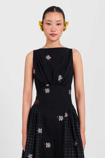 Shop_Jodi_Black Boat Neck Leap Jamdani Panelled Dress _at_Aza_Fashions