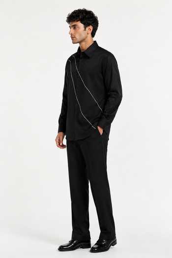 Varoin Marwah_Black Cotton Satin Dori Embroidered Shirt _Online_at_Aza_Fashions