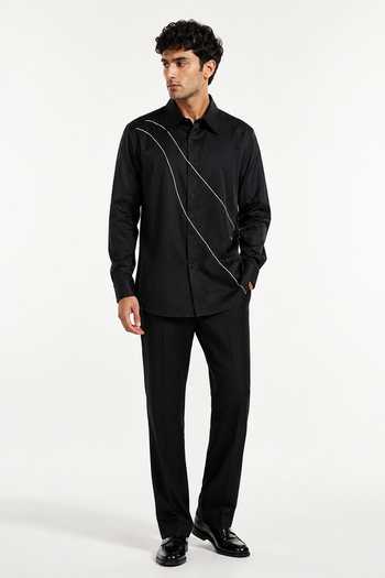 Buy_Varoin Marwah_Black Cotton Satin Dori Embroidered Shirt _Online_at_Aza_Fashions