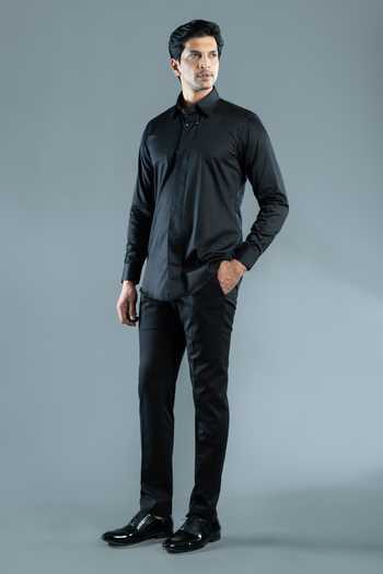 Varoin Marwah_Black Cotton Satin The D-ring Shirt _Online_at_Aza_Fashions