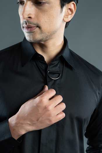 Varoin Marwah_Black Cotton Satin The D-ring Shirt _at_Aza_Fashions