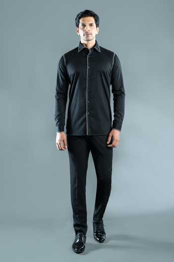 Shop_Varoin Marwah_Black Cotton Satin The Overlock Atelier Shirt _at_Aza_Fashions