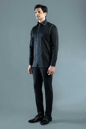 Buy_Varoin Marwah_Black Cotton Satin The Overlock Atelier Shirt _Online_at_Aza_Fashions