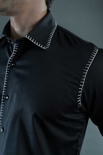 Shop_Varoin Marwah_Black Cotton Satin The Overlock Atelier Shirt _Online_at_Aza_Fashions