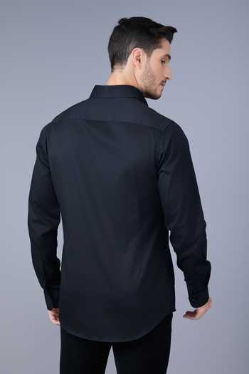 Shop_Varoin Marwah_Black Cotton Satin The Onyx Lattic Shirt _at_Aza_Fashions