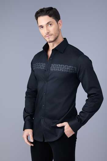 Buy_Varoin Marwah_Black Cotton Satin The Onyx Lattic Shirt 