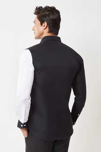 Shop_Varoin Marwah_Black Cotton Satin The Equilibrium Colorblock Shirt _at_Aza_Fashions