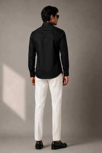 Shop_Varoin Marwah_Black Cotton Satin Felt Embroidered Shirt _at_Aza_Fashions
