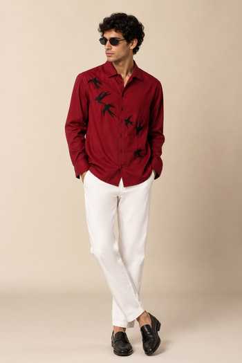 Varoin Marwah_Maroon Cotton Satin Aura Of Ascent Shirt _Online_at_Aza_Fashions