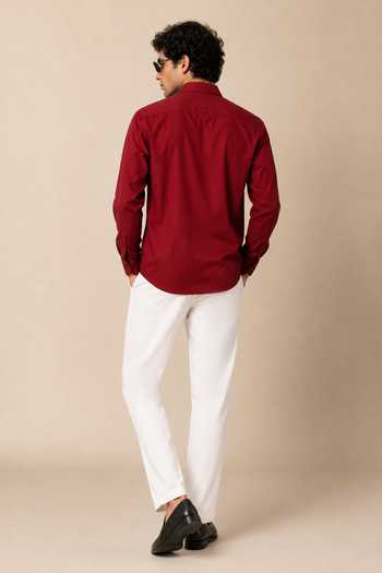 Shop_Varoin Marwah_Maroon Cotton Satin Aura Of Ascent Shirt _at_Aza_Fashions