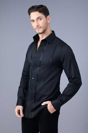Shop_Varoin Marwah_Black Cotton Satin The Moonline Embellished Shirt _Online_at_Aza_Fashions