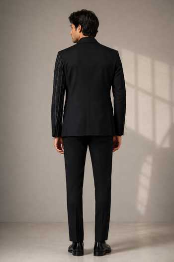 Shop_Varoin Marwah_Black Suiting Stripe Pattern Blazer _at_Aza_Fashions