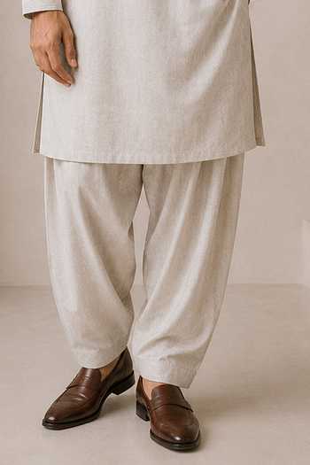 Buy_Varoin Marwah_Beige Linen Plain Kurta Set _Online_at_Aza_Fashions